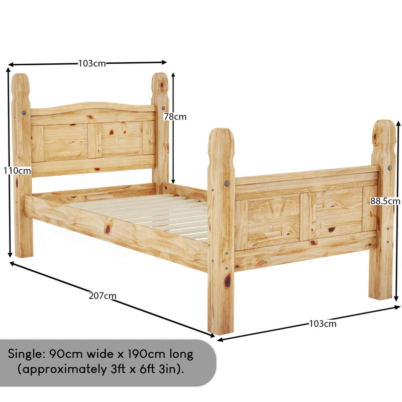 Corona Single High Foot End Bed, Pine