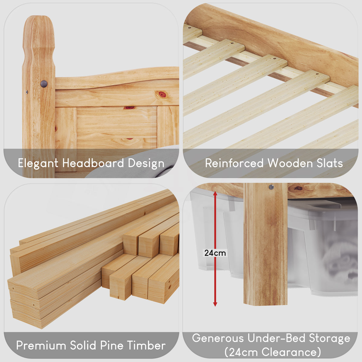 Corona Double High Foot End Bed, Pine