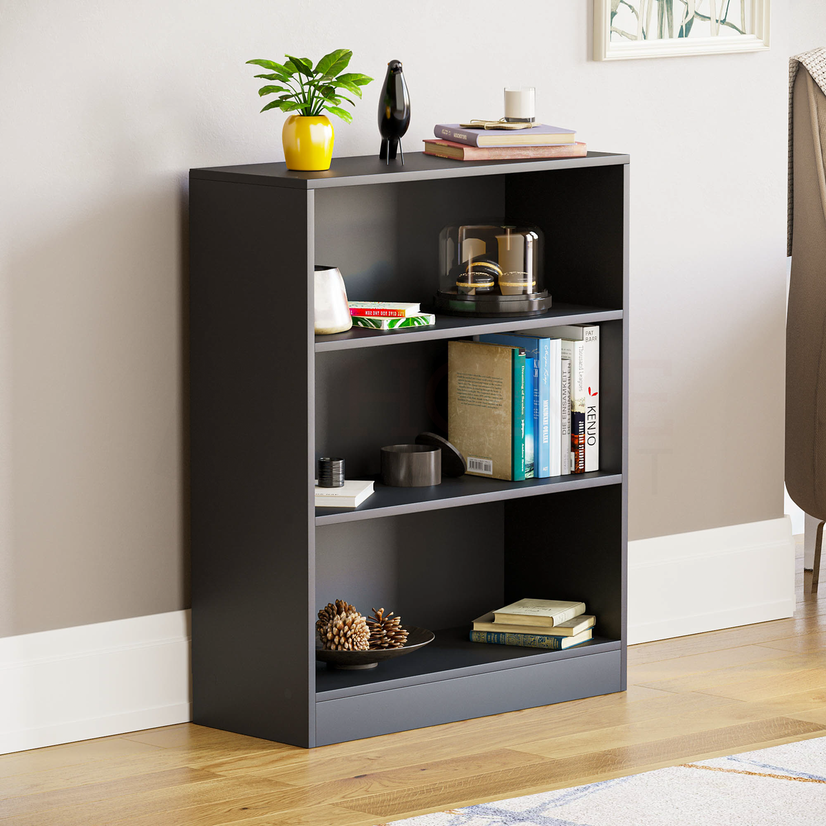 Cambridge 3-Tier Low Bookcase - Black