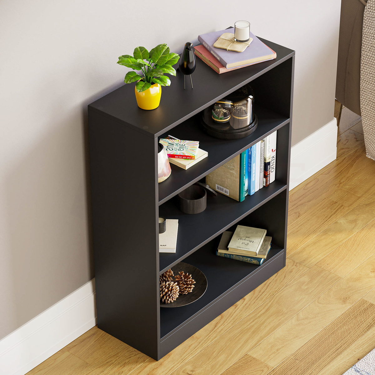 Cambridge 3-Tier Low Bookcase - Black