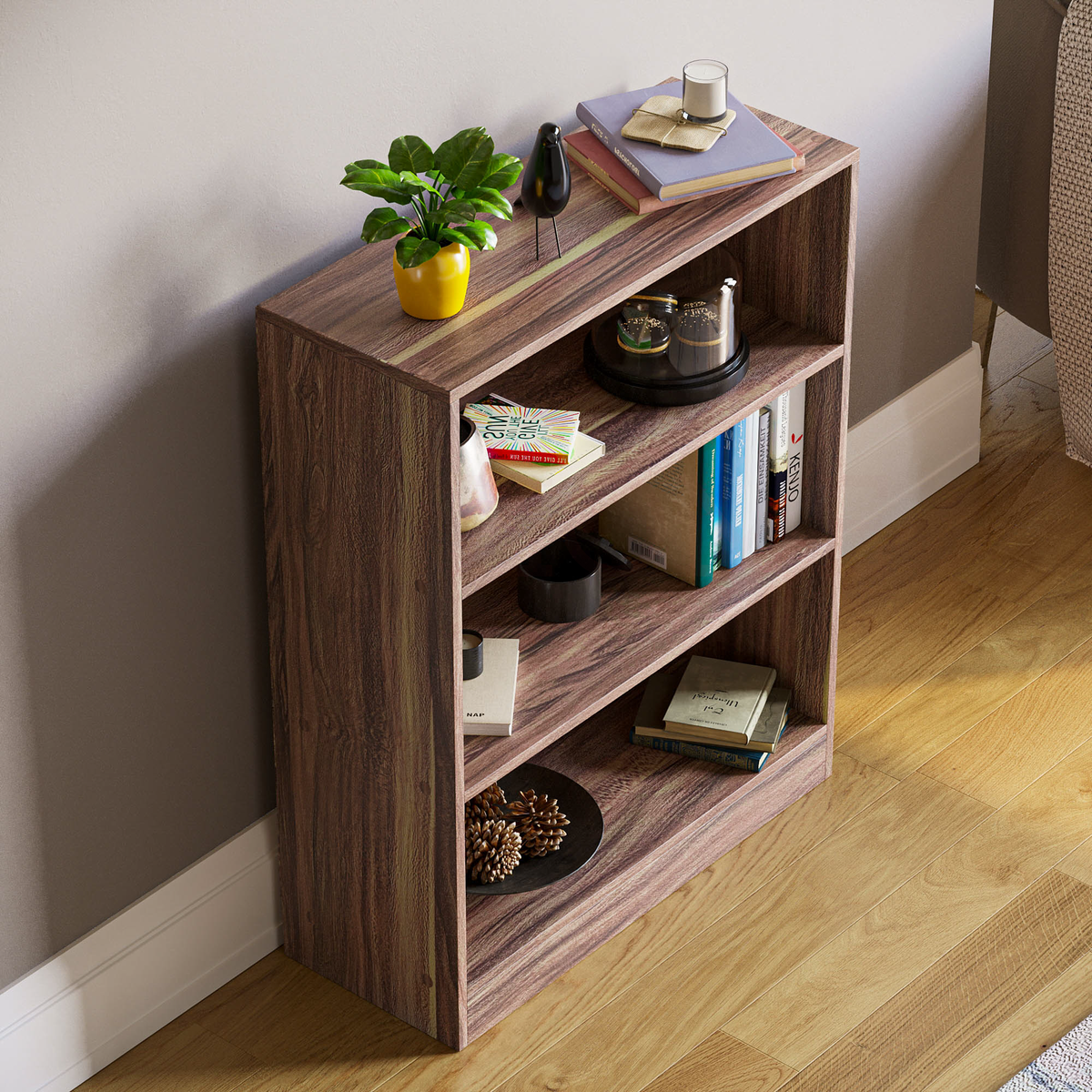 Cambridge 3-Tier Low Bookcase - Walnut