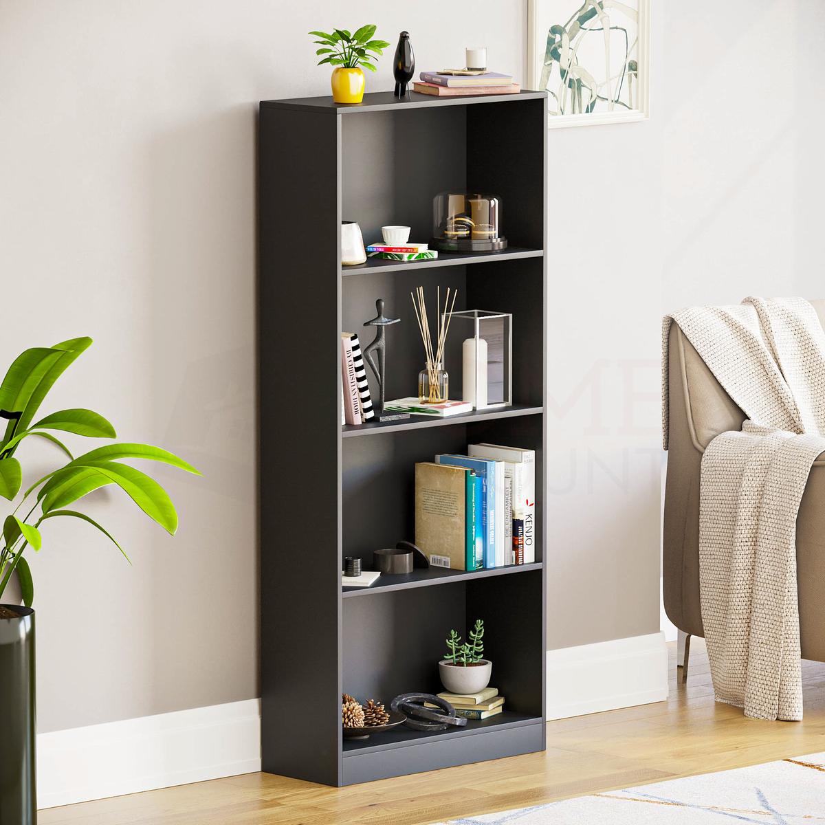 Cambridge 4-Tier Large Bookcase, Black