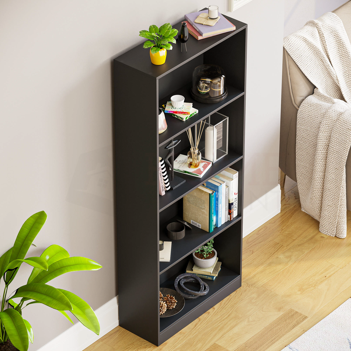 Cambridge 4-Tier Large Bookcase, Black