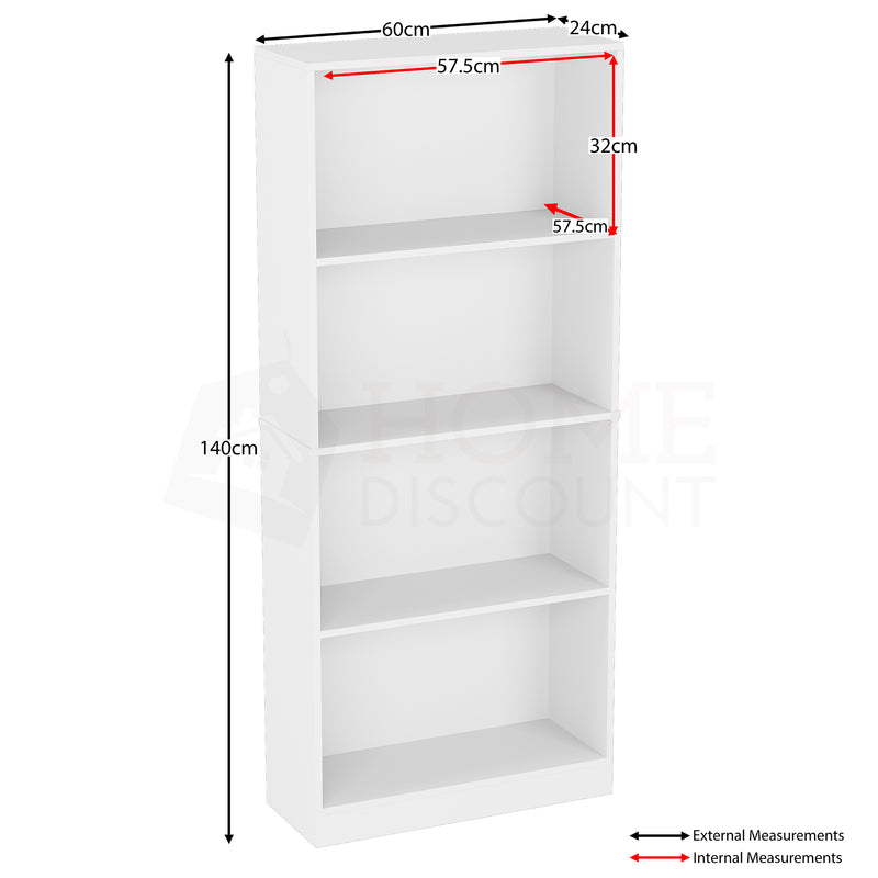 Cambridge 4-Tier Large Bookcase - White