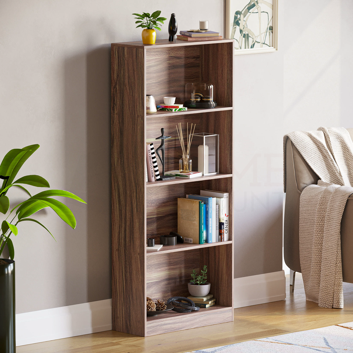 Cambridge 4-Tier Large Bookcase - Walnut