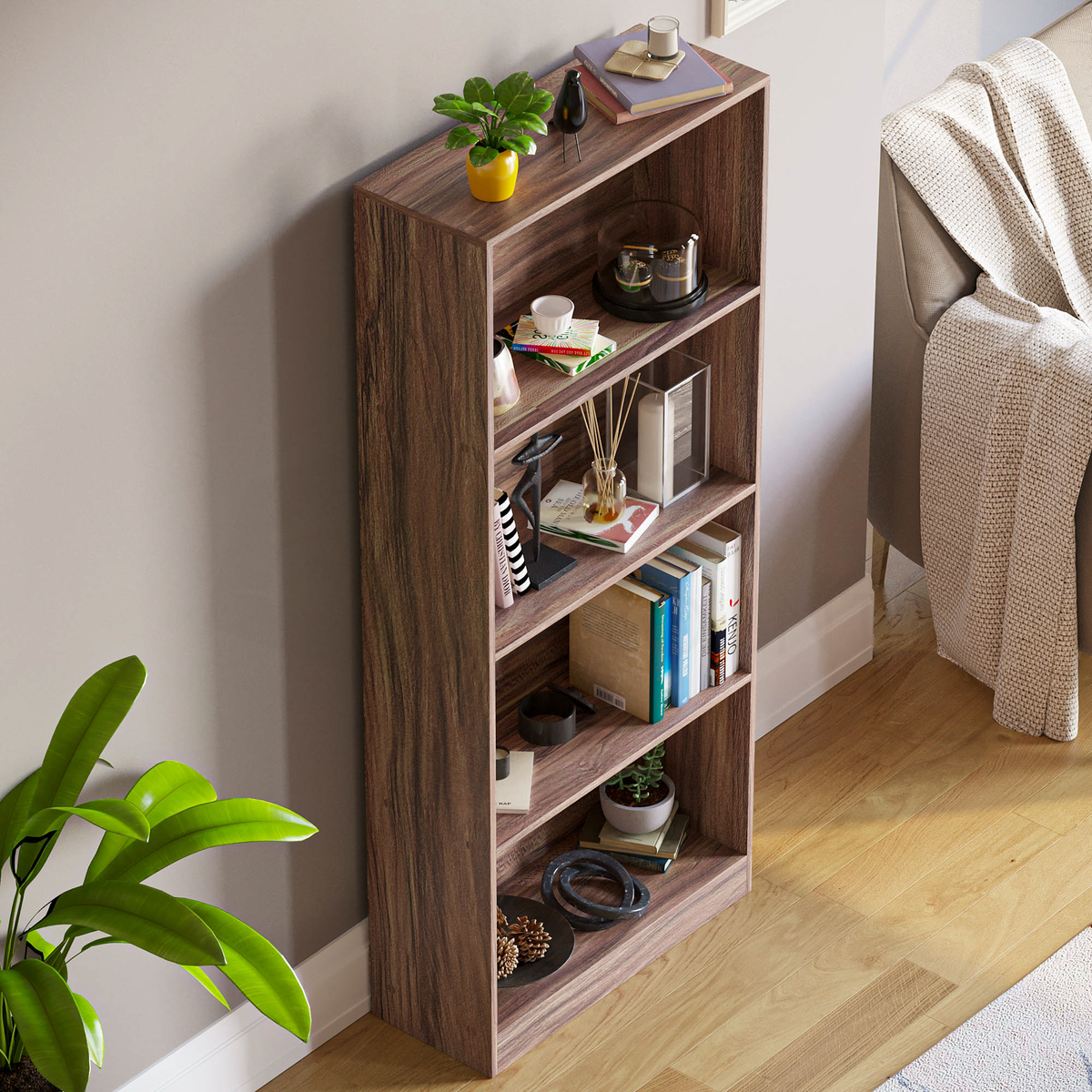 Cambridge 4-Tier Large Bookcase - Walnut