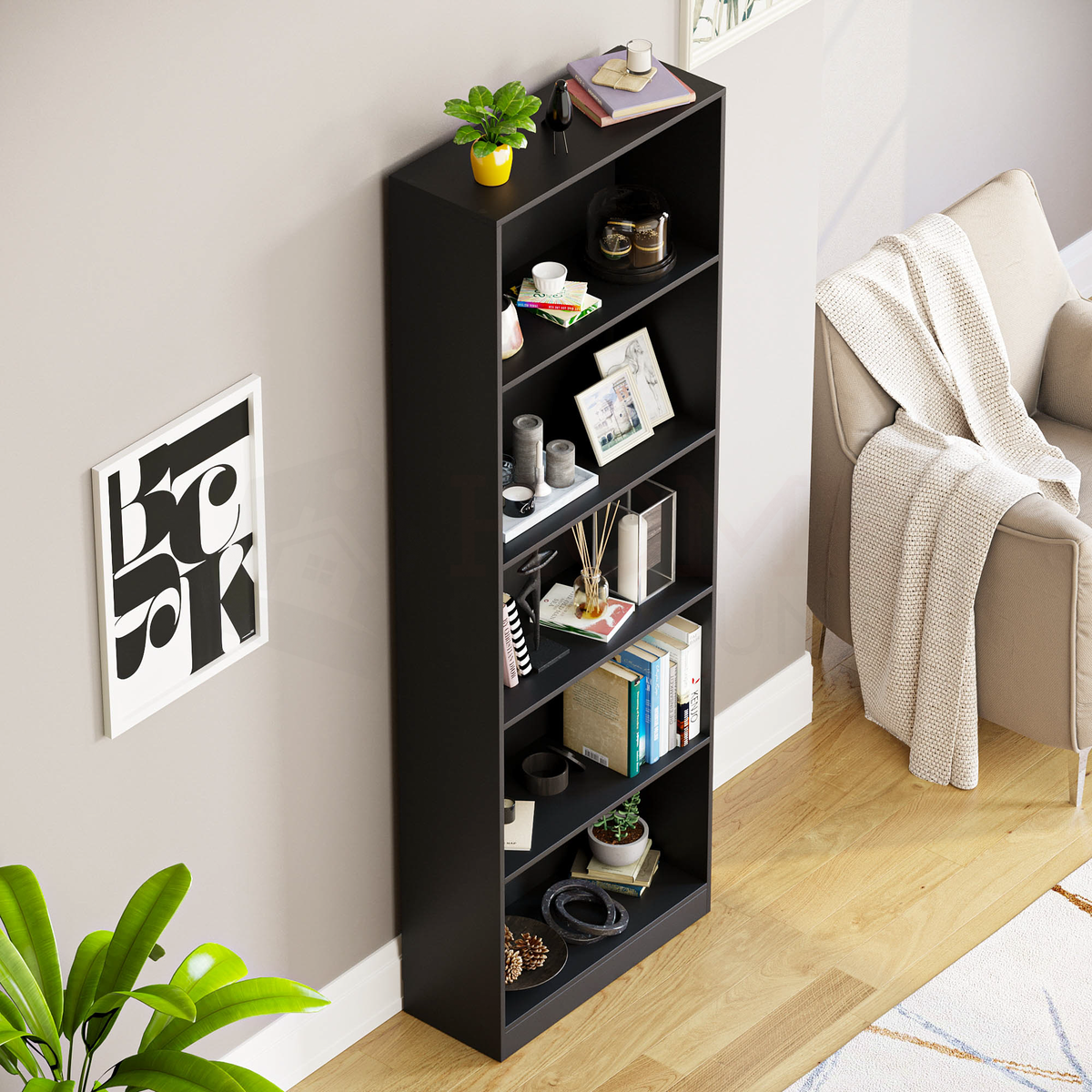 Cambridge 5-Tier Extra Large Bookcase - Black