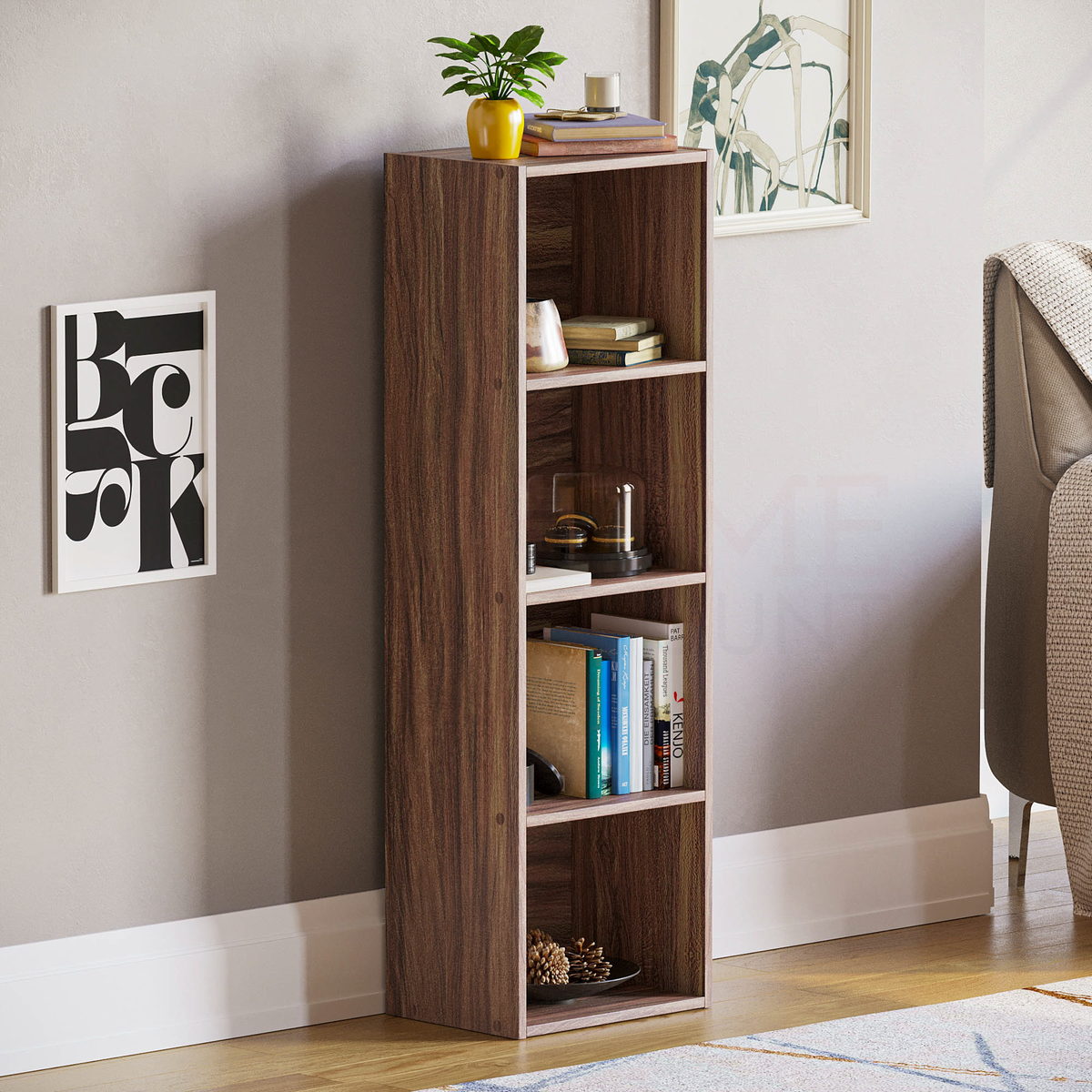 Oxford 4-Tier Cube Bookcase - Walnut