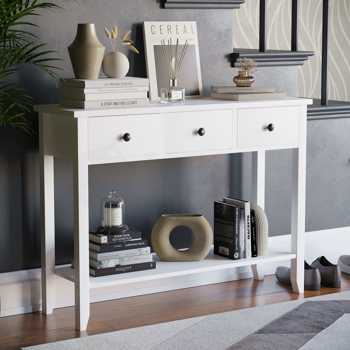 Windsor 3-Drawer Console Table - White