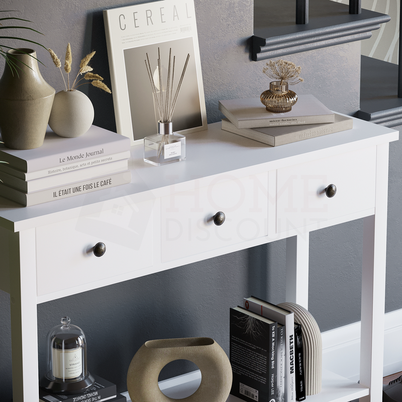 Windsor 3 Drawer Console Table, White