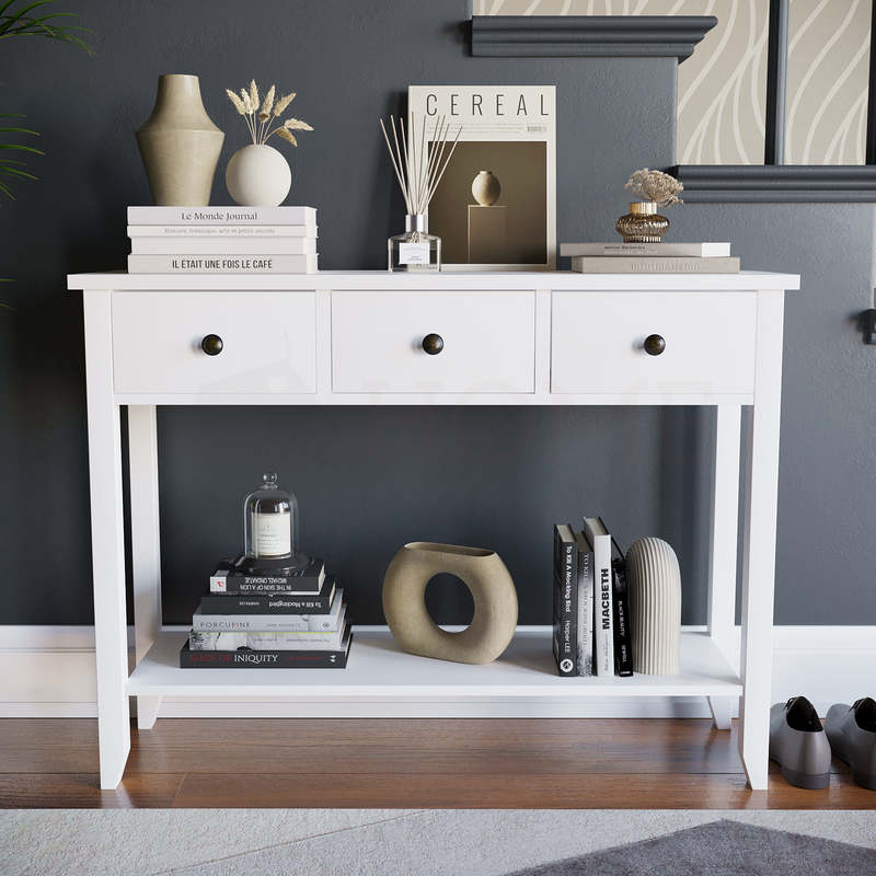Windsor 3 Drawer Console Table, White