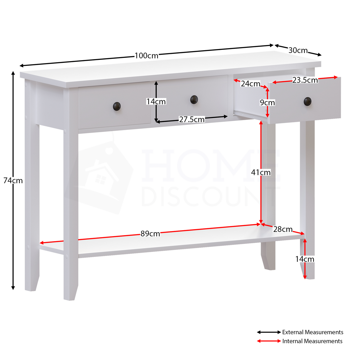 Windsor 3-Drawer Console Table - White