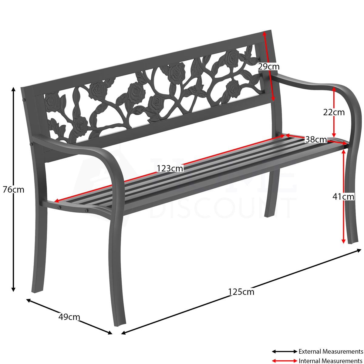 Steel Garden Bench - Rose