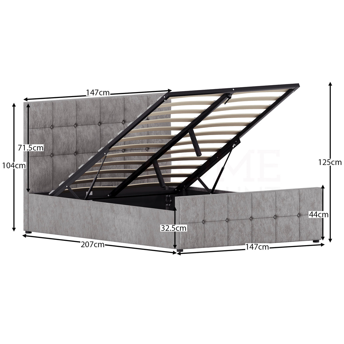 Valentina Double Crushed Velvet Ottoman Bed, Silver UKFR