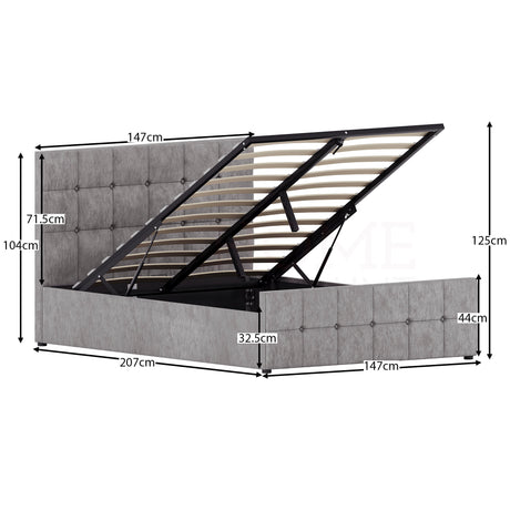 Valentina Double Crushed Velvet Ottoman Bed, Silver upholstered ottoman bed with lift-up storage
