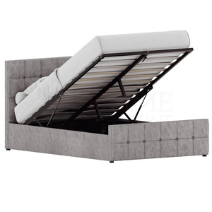 Valentina Double Crushed Velvet Ottoman Bed, Silver UKFR