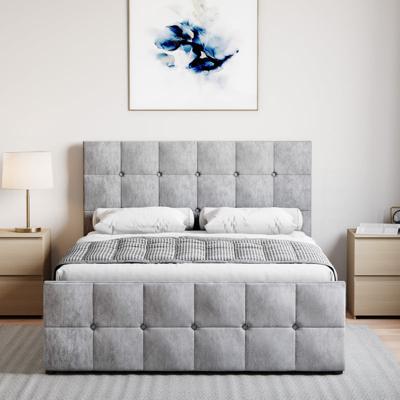 Valentina Double Crushed Velvet Ottoman Bed, Silver UKFR
