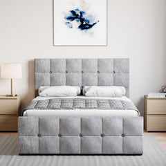 Valentina Double Crushed Velvet Ottoman Bed, Silver UKFR