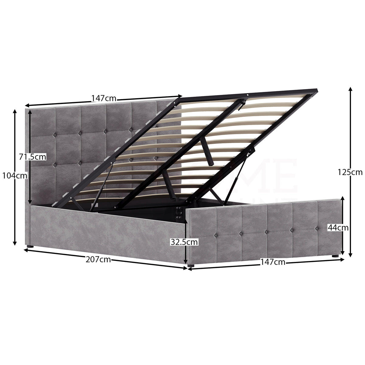Valentina Double Velvet Ottoman Bed, Light Grey UKFR