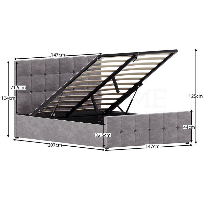 Valentina Double Velvet Ottoman Bed, Light Grey