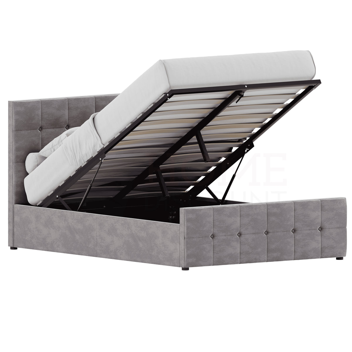 Valentina Double Velvet Ottoman Bed, Light Grey UKFR