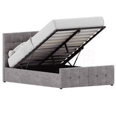 Valentina Double Velvet Ottoman Bed, Light Grey