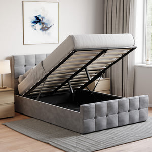 Valentina Double Velvet Ottoman Bed, Light Grey UKFR