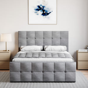 Valentina Double Velvet Ottoman Bed, Light Grey UKFR
