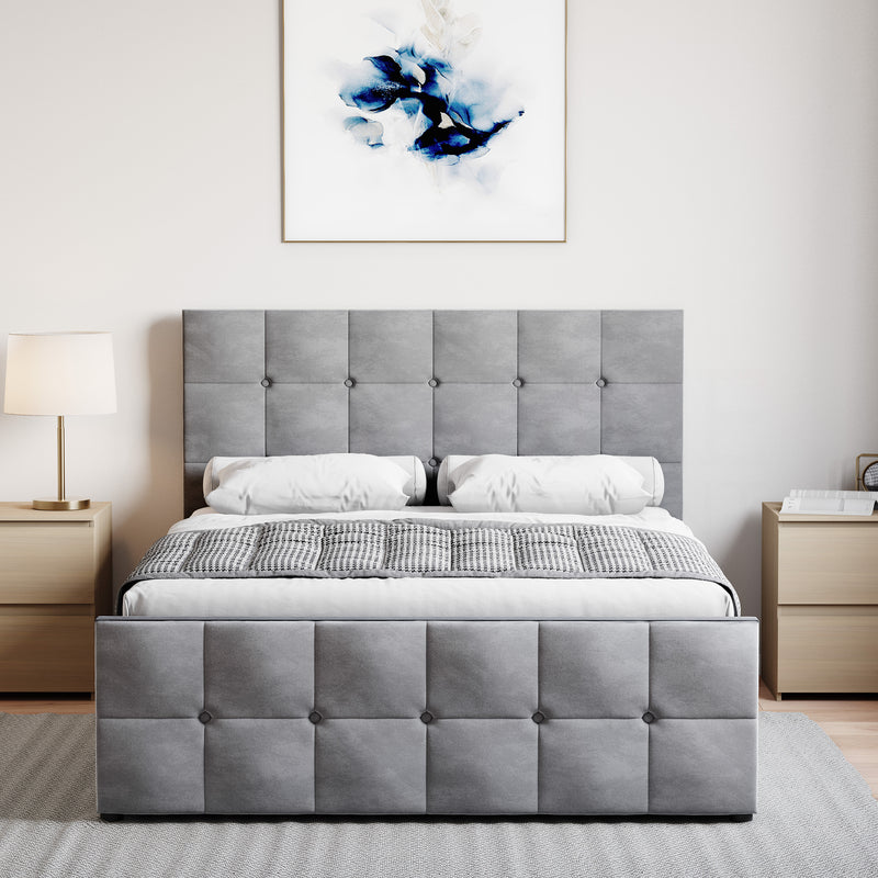 Valentina Double Velvet Ottoman Bed, Light Grey