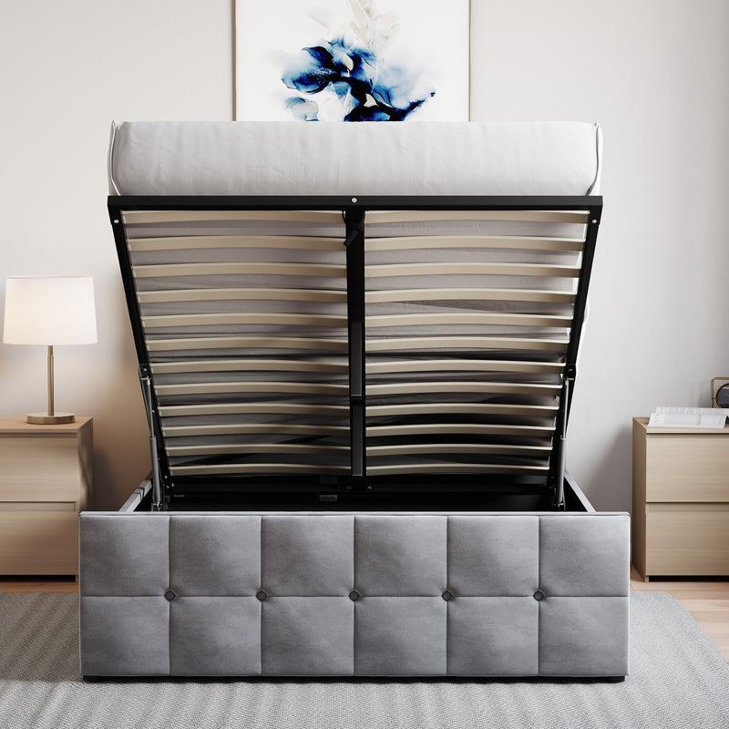 Valentina Double Velvet Ottoman Bed, Light Grey