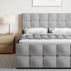 Valentina Double Linen Ottoman Bed, Light Grey UKFR