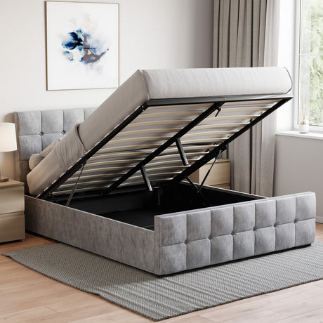 Valentina King Size Crushed Velvet Ottoman Bed - Silver upholstered ottoman bed with lift-up storage
