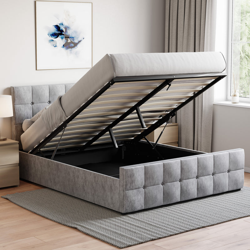 Valentina King Size Crushed Velvet Ottoman Bed - Silver UKFR