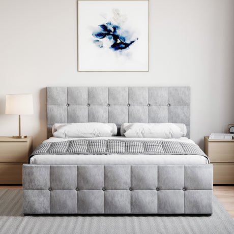 Valentina King Size Crushed Velvet Ottoman Bed - Silver upholstered ottoman bed with lift-up storage
