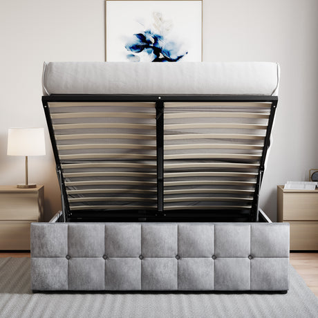 Valentina King Size Crushed Velvet Ottoman Bed - Silver upholstered ottoman bed with lift-up storage
