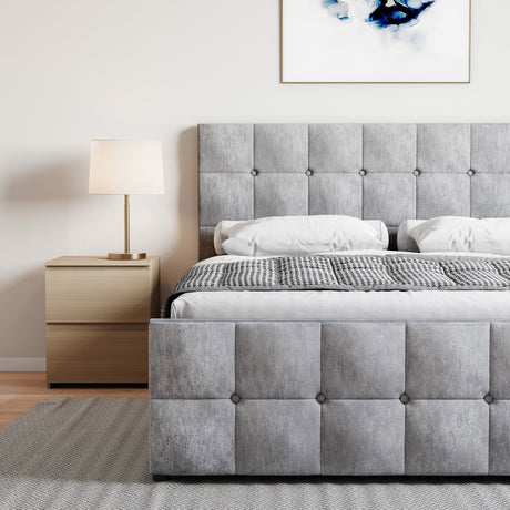 Valentina King Size Crushed Velvet Ottoman Bed - Silver upholstered ottoman bed with lift-up storage
