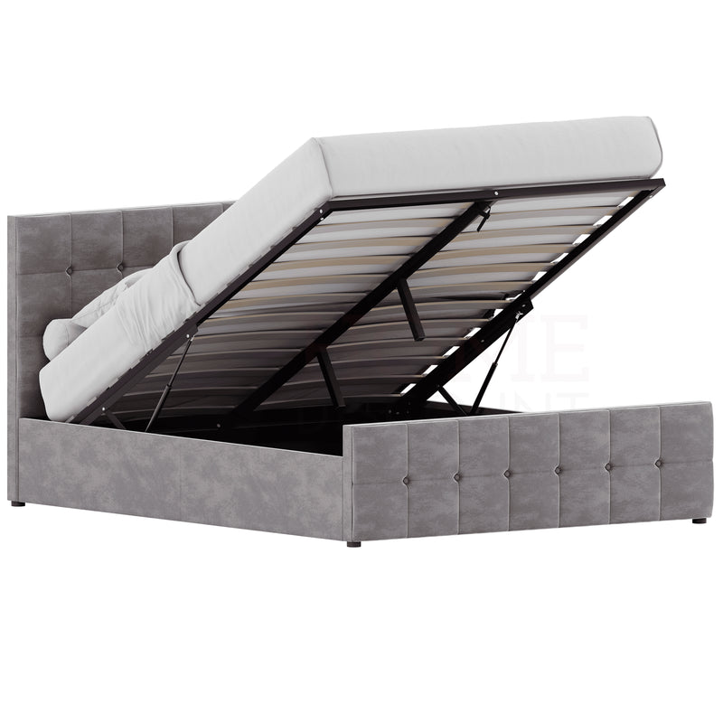 Valentina King Size Velvet Ottoman Bed, Light Grey