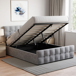 Valentina King Size Velvet Ottoman Bed, Light Grey UKFR
