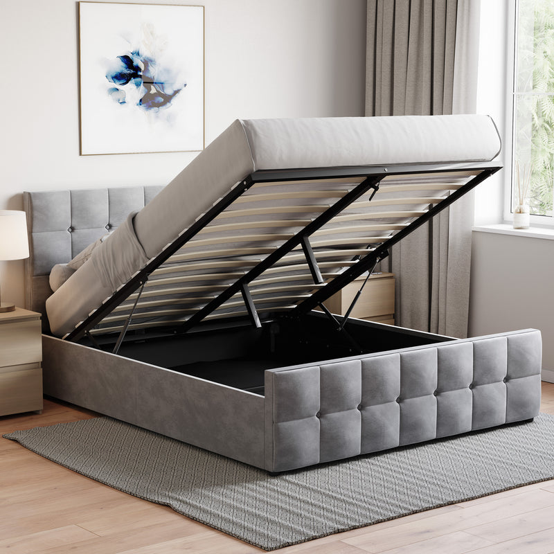 Valentina King Size Velvet Ottoman Bed, Light Grey