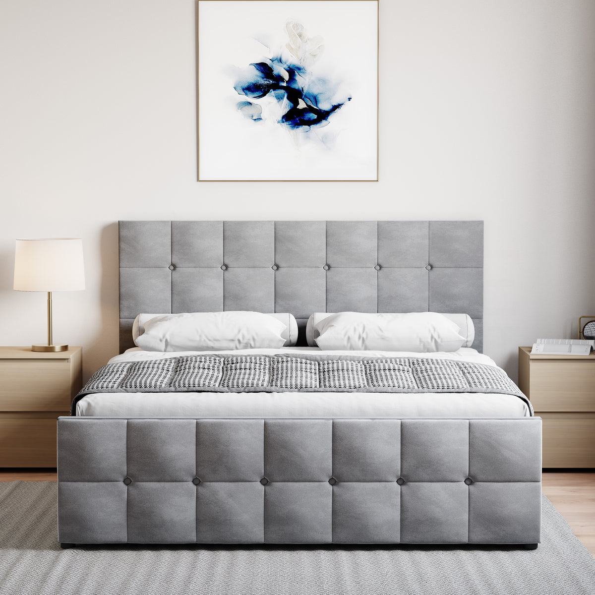 Valentina King Size Velvet Ottoman Bed, Light Grey UKFR