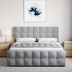 Valentina King Size Velvet Ottoman Bed, Light Grey