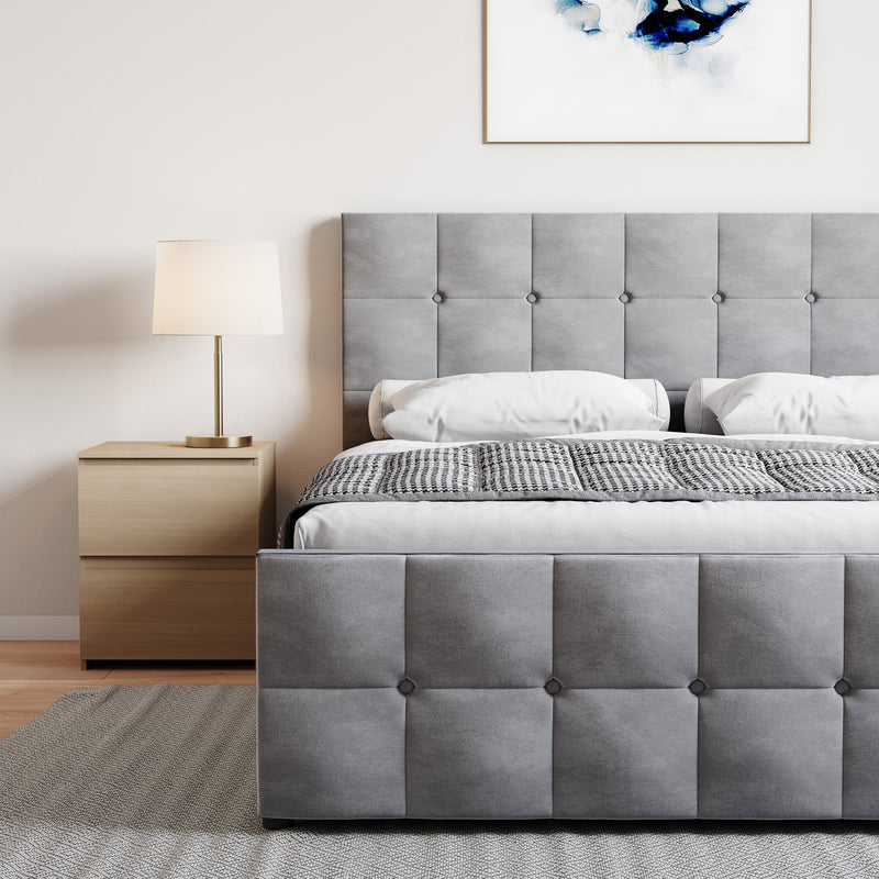 Valentina King Size Velvet Ottoman Bed, Light Grey