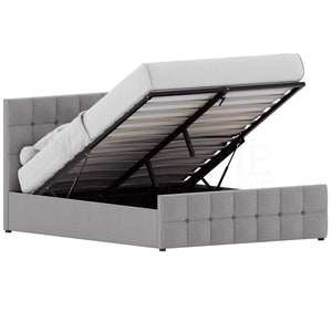 Valentina King Size Linen Ottoman Bed, Light Grey upholstered ottoman bed with lift-up storage
