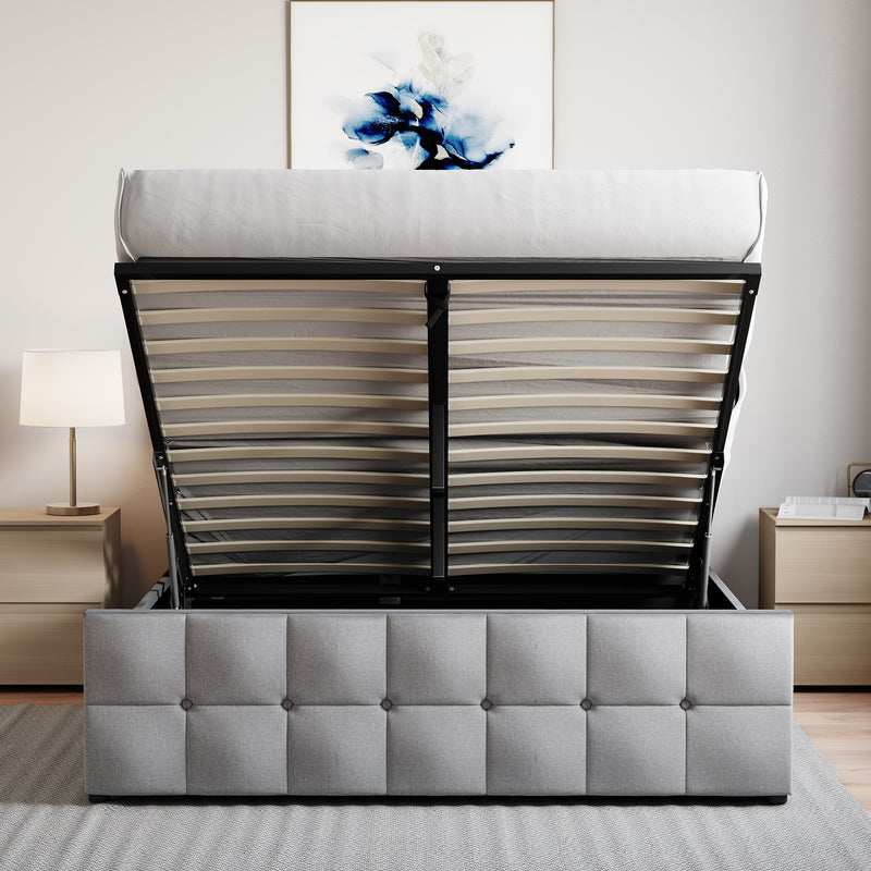 Valentina King Size Linen Ottoman Bed, Light Grey