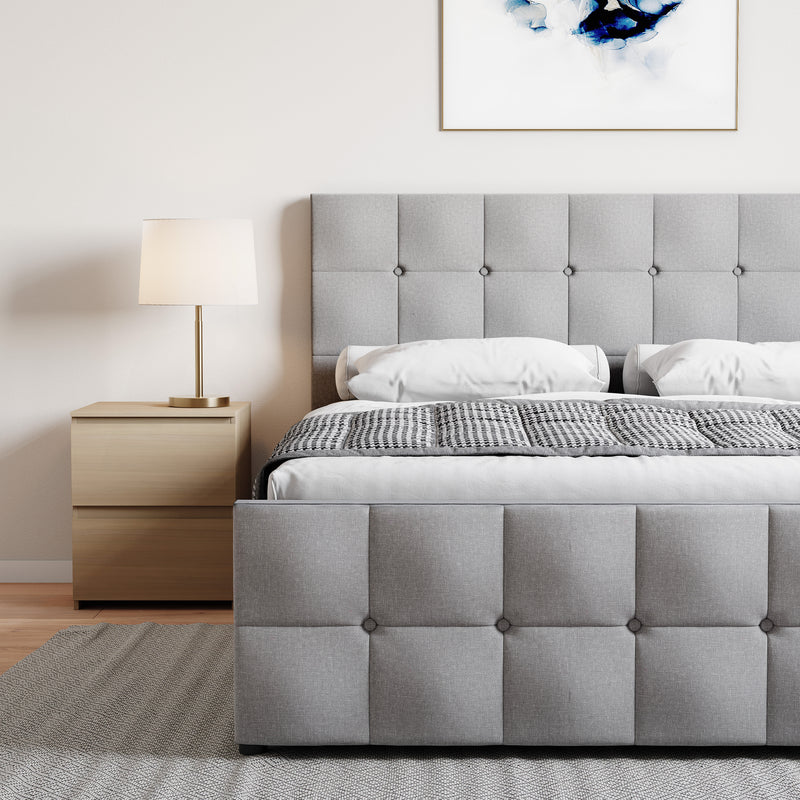 Valentina King Size Linen Ottoman Bed, Light Grey