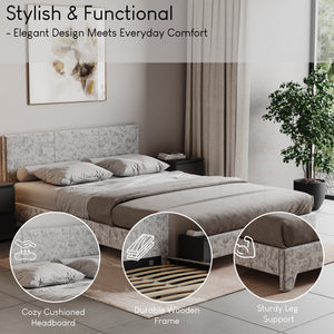 Victoria King Size Velvet Bed, Silver UKFR