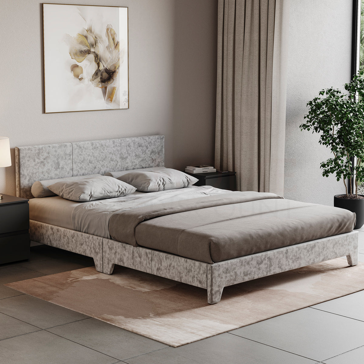 Victoria King Size Velvet Bed, Silver UKFR