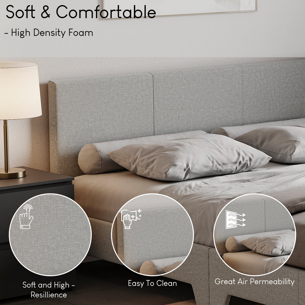 Victoria King Size Linen Bed, Light Grey UKFR