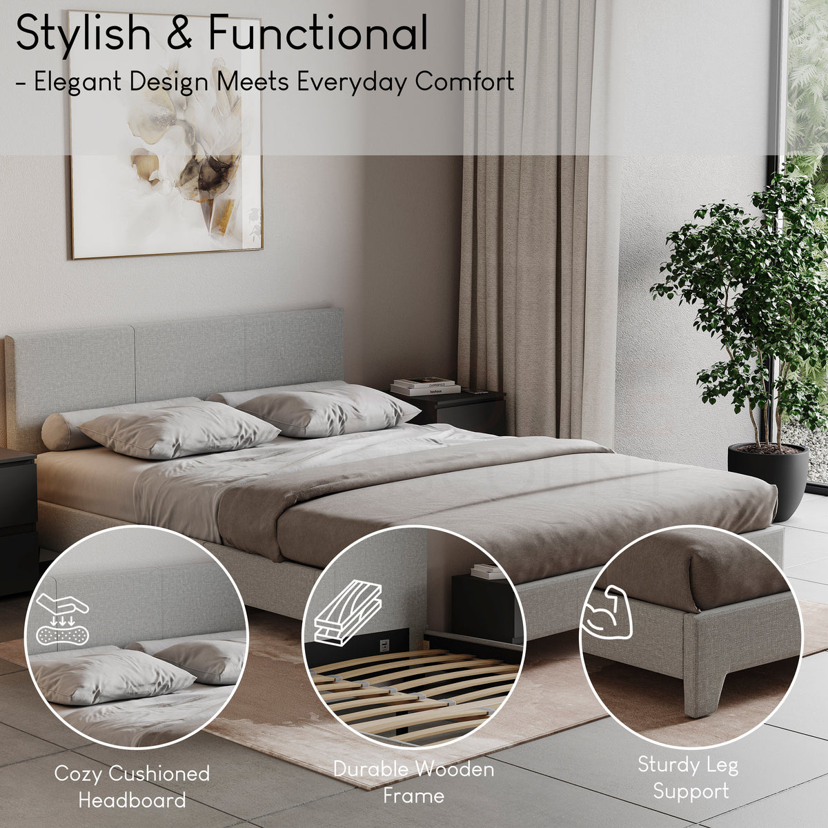 Victoria King Size Linen Bed, Light Grey UKFR