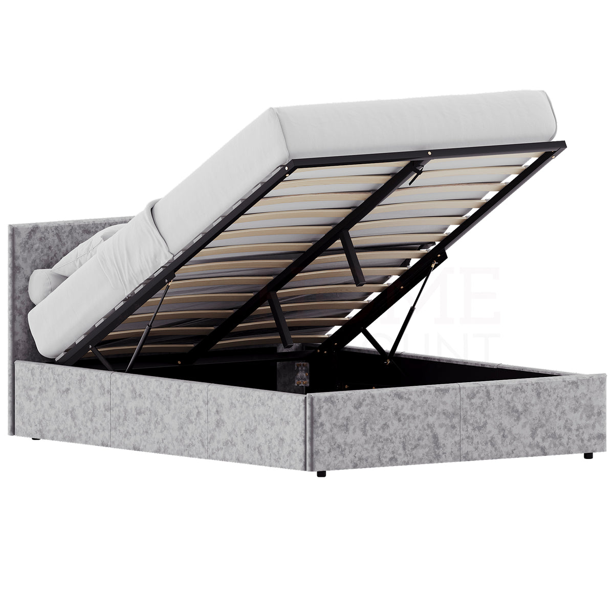 Veronica Double Velvet Ottoman Bed, Silver UKFR